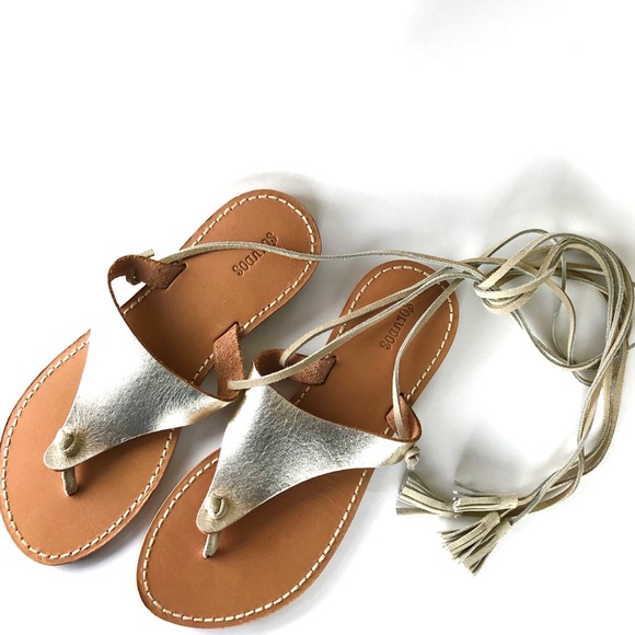 Soludos lace up gold leather roman sandals sandal - Picture 1 of 6